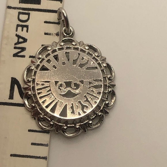STERLING Silver Happy Anniversary Charm / Pendant - Vintage - Picture 3 of 3
